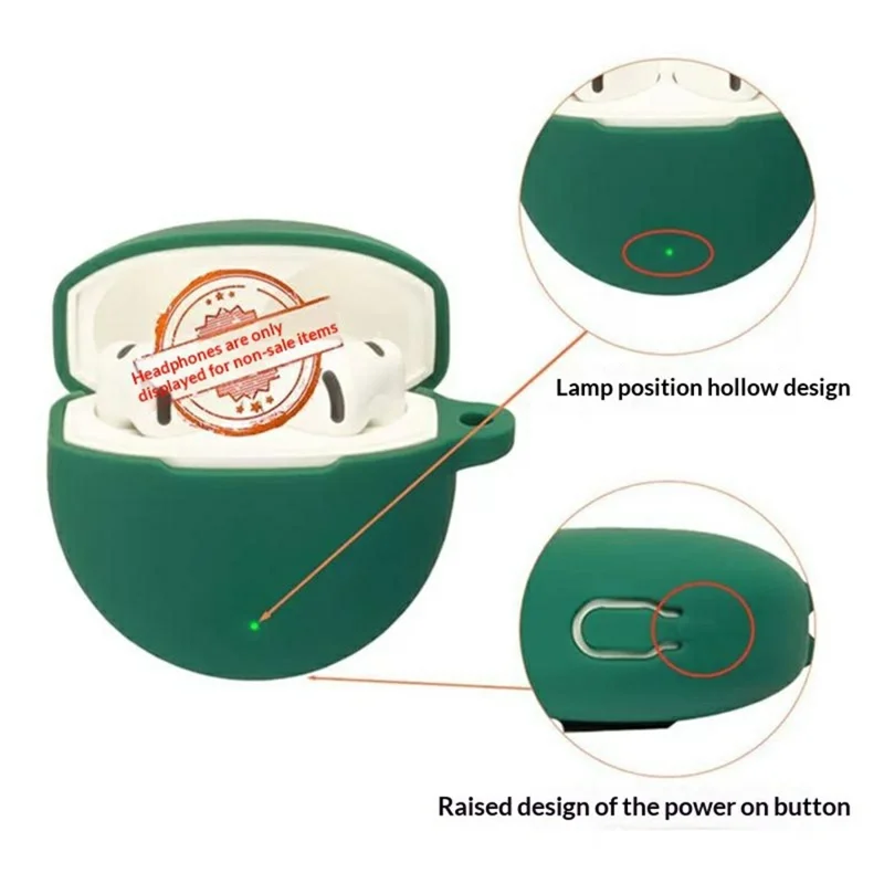 For Oppo Enco Air5s Silicone Case Wireless Earbuds Protective Cover with Anti-Lost Buckle - Blackish Green