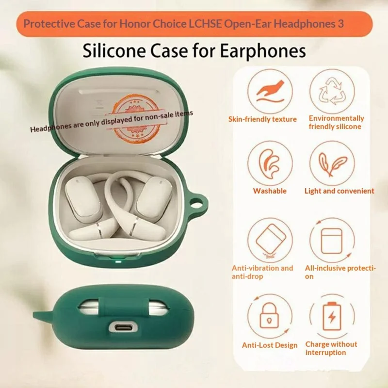 Für Honor Choice Open-Ear Earbuds 3 Silikonhülle, kabellose Ohrhörer Schutzhülle mit Anti-Verlust-Schnalle - Schwarzgrün