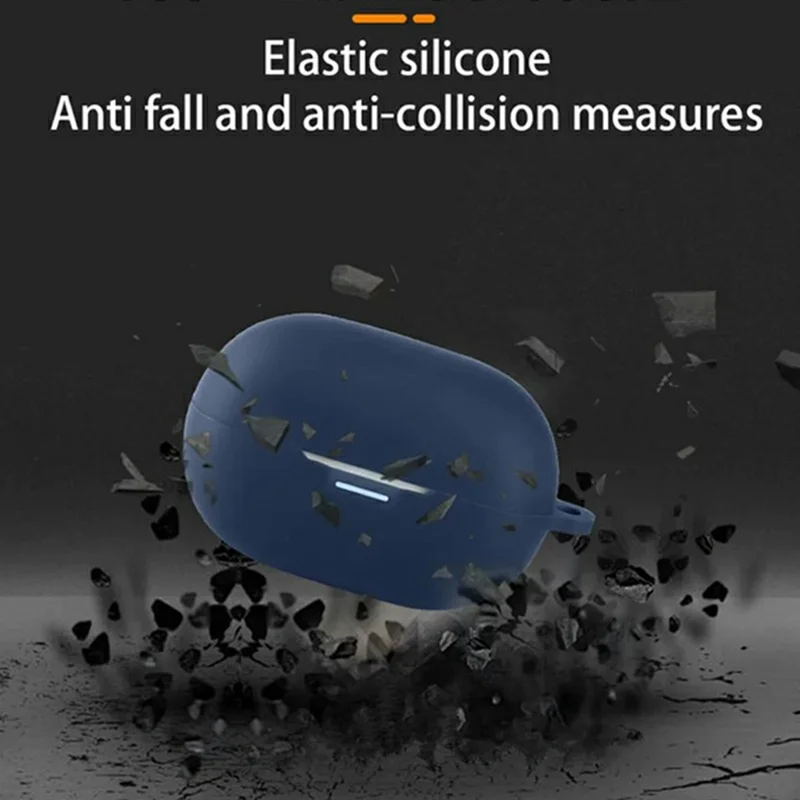 For QCY MeloBuds A30 Silicone Case Wireless Earbuds Protective Cover with Anti-Lost Buckle - Dark Blue