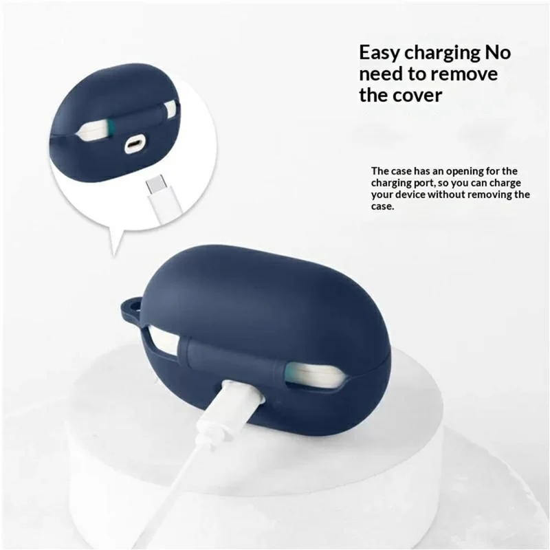 For QCY MeloBuds A30 Silicone Case Wireless Earbuds Protective Cover with Anti-Lost Buckle - Dark Blue