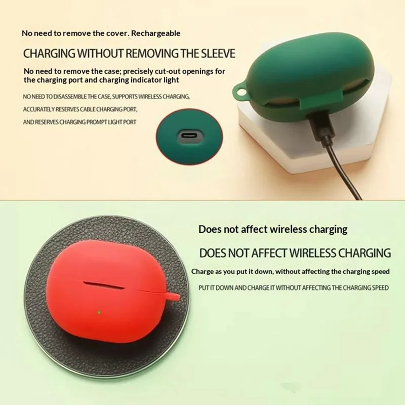 For SoundPEATS POP Clip2 / UU2 Silicone Case Wireless Earbuds Protective Cover with Anti-Lost Buckle - Blackish Green