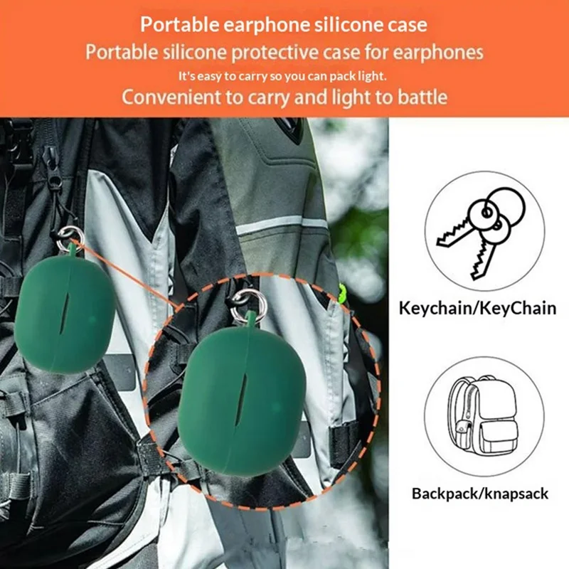 For SoundPEATS POP Clip2 / UU2 Silicone Case Wireless Earbuds Protective Cover with Anti-Lost Buckle - Blackish Green