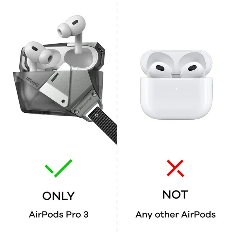 Funda Protectora AULUMU A39 para AirPods Pro 3 con Diseño Geométrico Tallado al Diamante y Correa Anticaídas - Negro