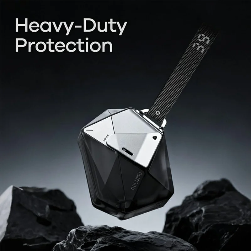 Funda Protectora AULUMU A39 para AirPods Pro 3 con Diseño Geométrico Tallado al Diamante y Correa Anticaídas - Negro