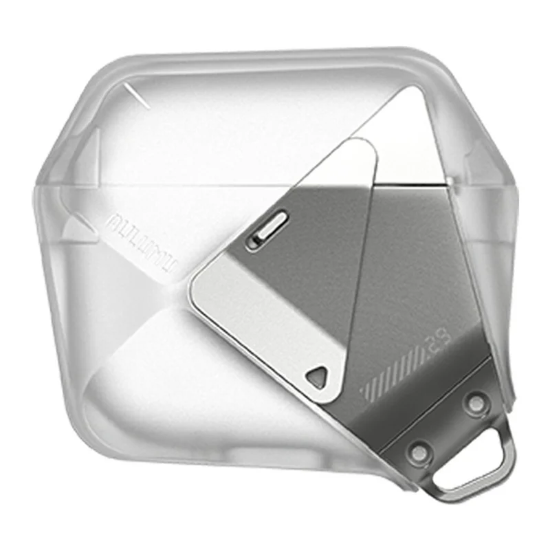 AULUMU A29 Étui de Protection pour AirPods 4 Design Géométrique Coque d'Écouteurs TPU avec Lanière - Blanc Transparent