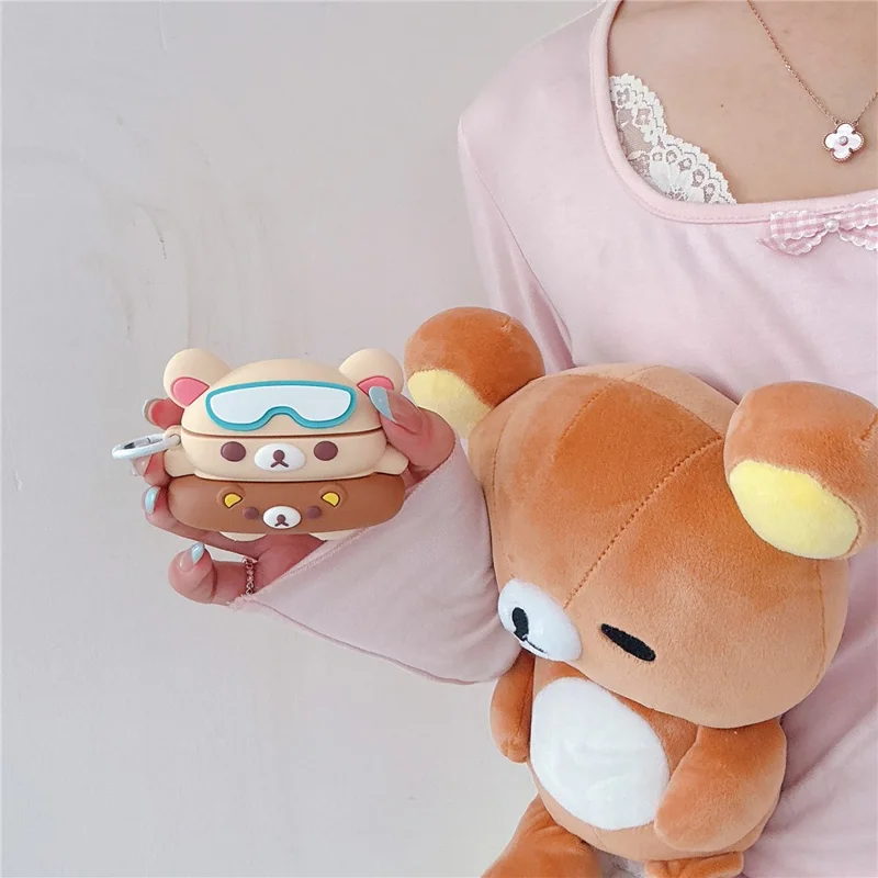 For AirPods Pro 3 Silicone Case Cartoon Swimming Ring Bear Earphone Protective Cover with Carabiner