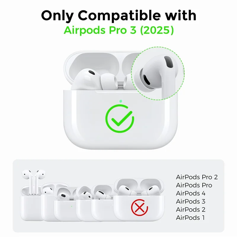 AHASTYLE WG184 per custodia AirPods Pro 3 Design diviso Custodia spessa in silicone per auricolari con moschettone + kit penna pulizia - Bianco