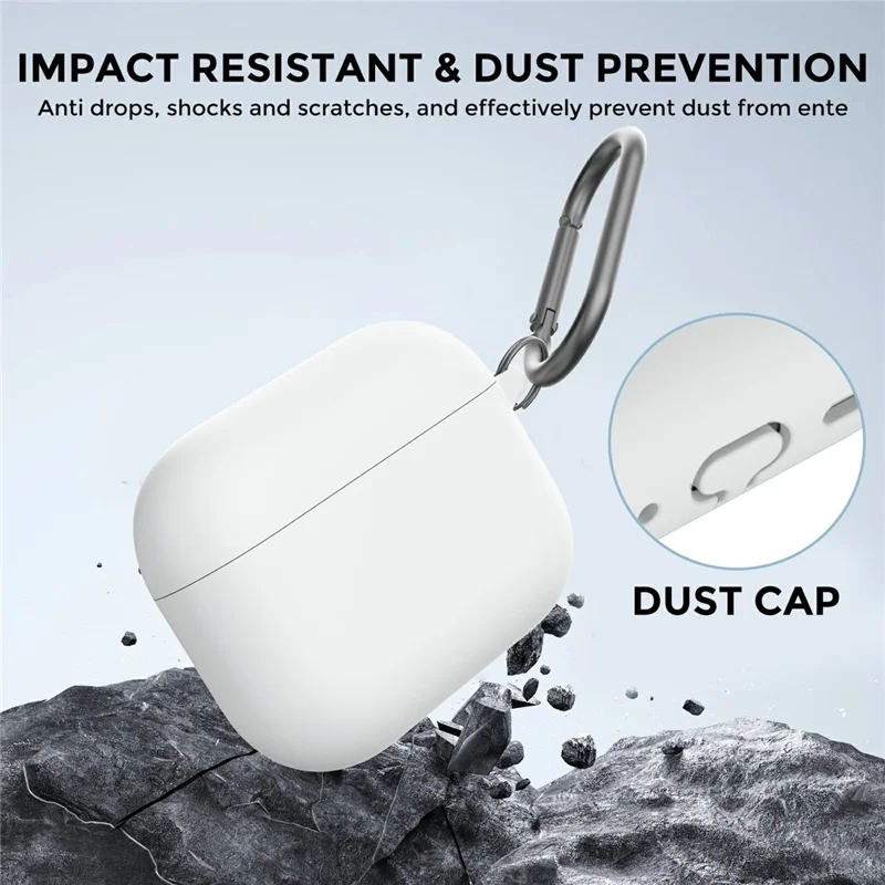 AHASTYLE WG184 per custodia AirPods Pro 3 Design diviso Custodia spessa in silicone per auricolari con moschettone + kit penna pulizia - Bianco