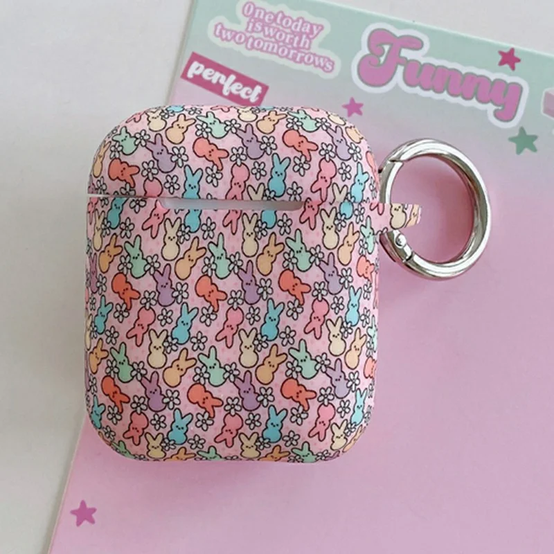 Silicone Case for Apple AirPods with Wireless Charging Case (2019) / AirPods with Charging Case (2019) / (2016) Cute Rabbit Pattern Earphone Protective Cover with Hanging Buckle
