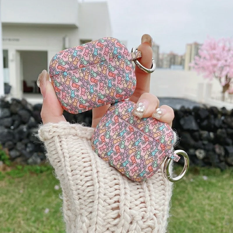 Silicone Case for AirPods 4 Cute Rabbit Pattern Earphone Protective Cover with Hanging Buckle