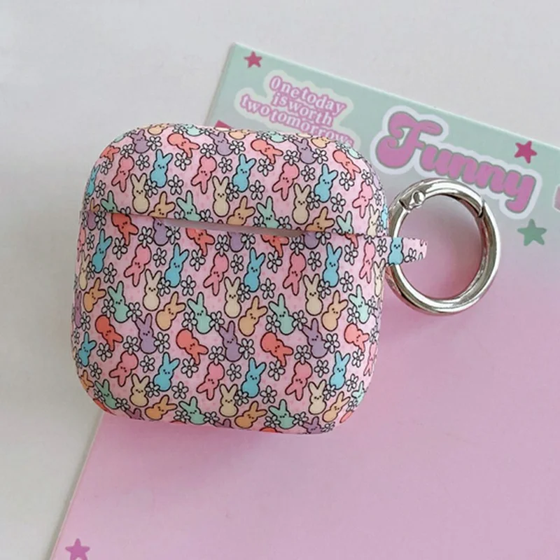 Silicone Case for AirPods 4 Cute Rabbit Pattern Earphone Protective Cover with Hanging Buckle