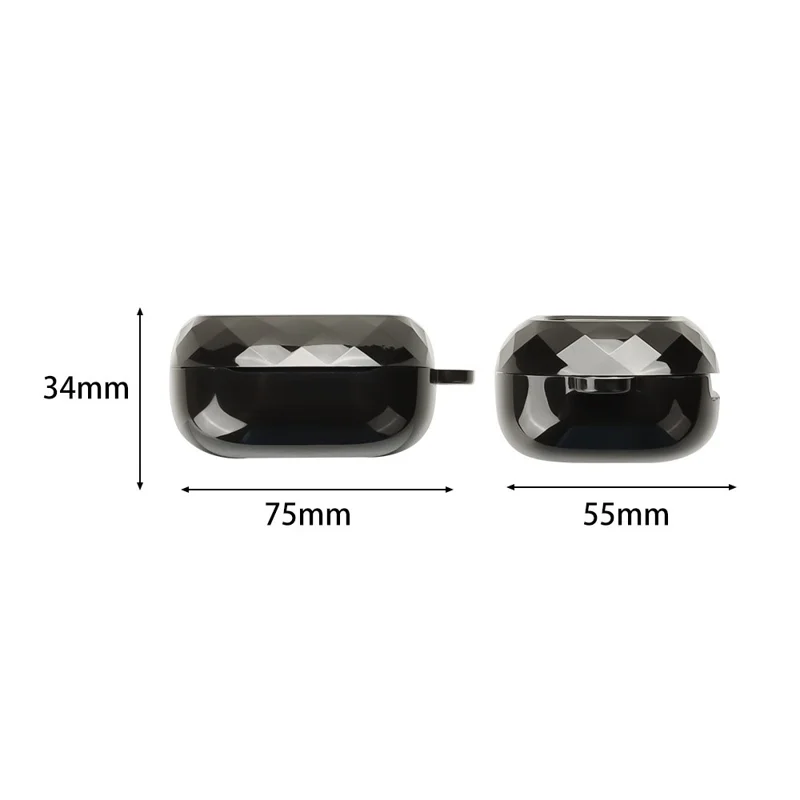 TPU Case for JBL Live Buds 4 / Beam 4 / Flex 4 Diamond Texture Protective Cover with Anti-Lost Buckle - Transparent Black