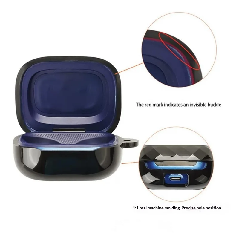 TPU Case for JBL Live Buds 4 / Beam 4 / Flex 4 Diamond Texture Protective Cover with Anti-Lost Buckle - Transparent Black