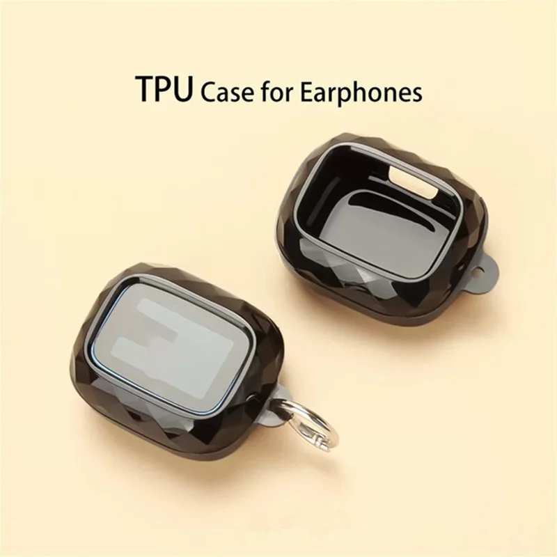 TPU Case for JBL Live Buds 4 / Beam 4 / Flex 4 Diamond Texture Protective Cover with Anti-Lost Buckle - Transparent Black