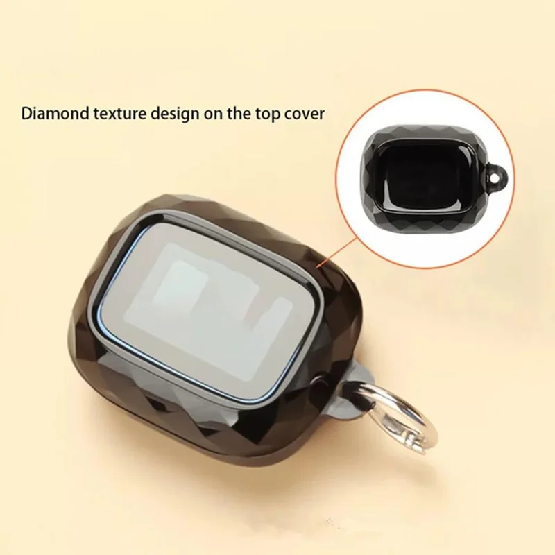TPU Case for JBL Live Buds 4 / Beam 4 / Flex 4 Diamond Texture Protective Cover with Anti-Lost Buckle - Transparent Black