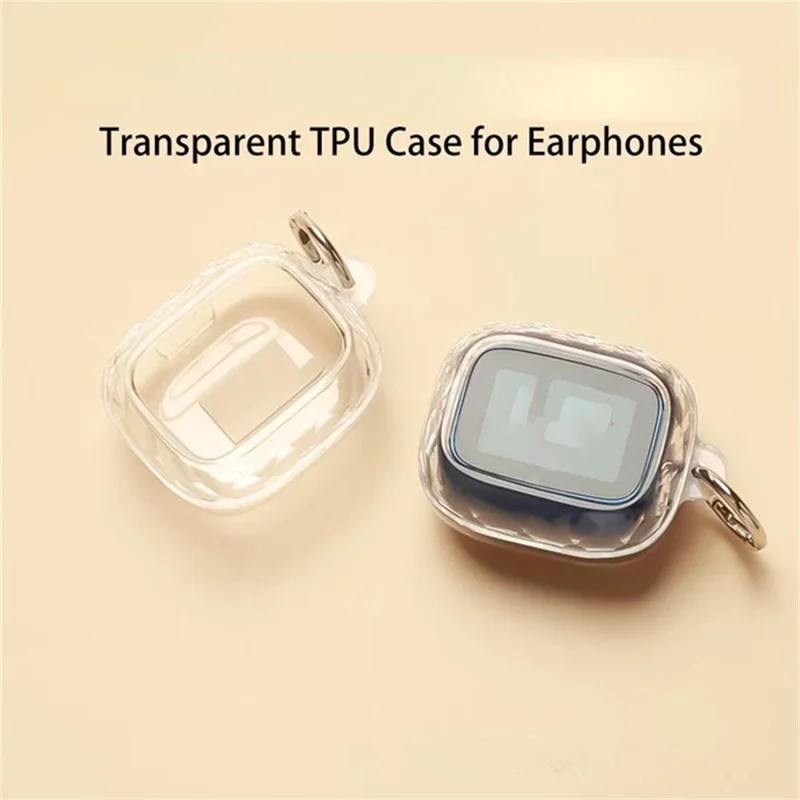 TPU Case for JBL Live Buds 4 / Beam 4 / Flex 4 Diamond Texture Protective Cover with Anti-Lost Buckle - Transparent Black