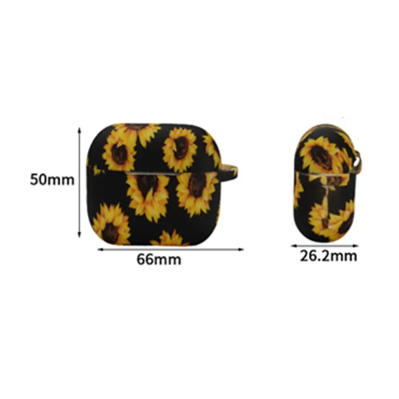 For AirPods 3 Silicone Case Daisy Sunflower Pattern Earphone Protective Cover with Metal Buckle - Black