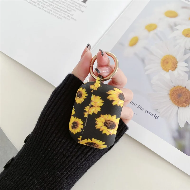 For AirPods 4 Silicone Case Daisy Sunflower Pattern Earphone Protective Cover with Metal Buckle - Black