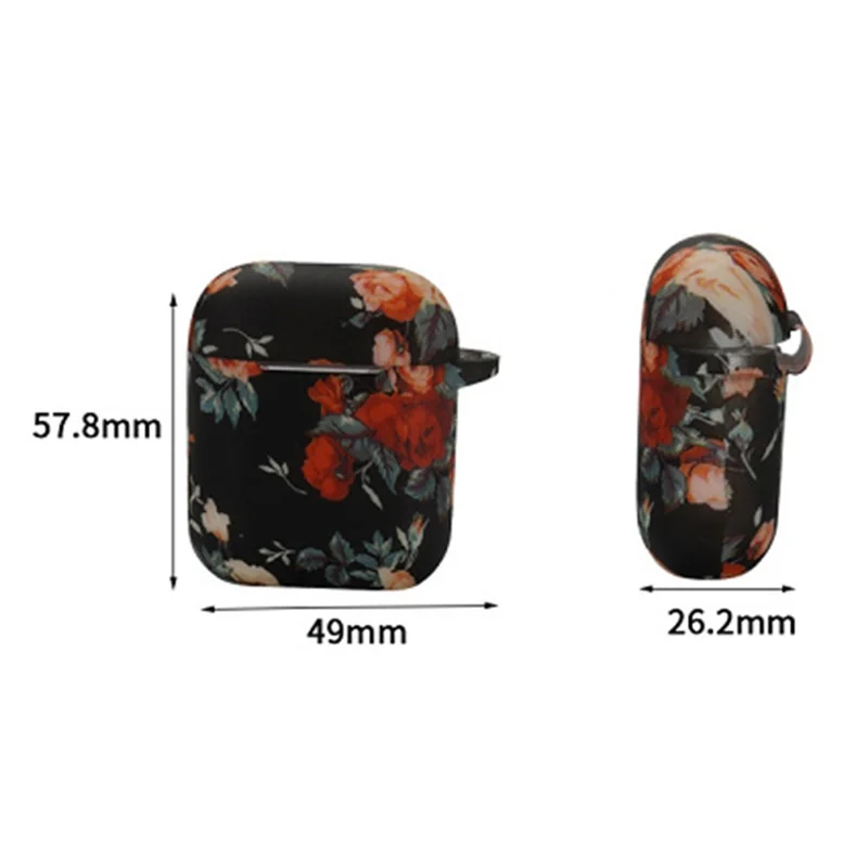 Silicone Case for Apple AirPods with Wireless Charging Case (2019)  /  AirPods with Charging Case (2019)  /  (2016) Rose Flower Pattern Cover with Anti-Lost Hook