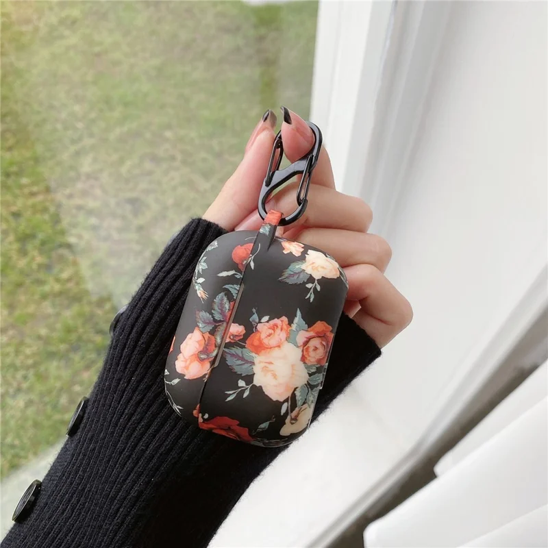 For Apple AirPods 3 Rose Flower Pattern Silicone Case Protective Cover with Anti-Lost Hook