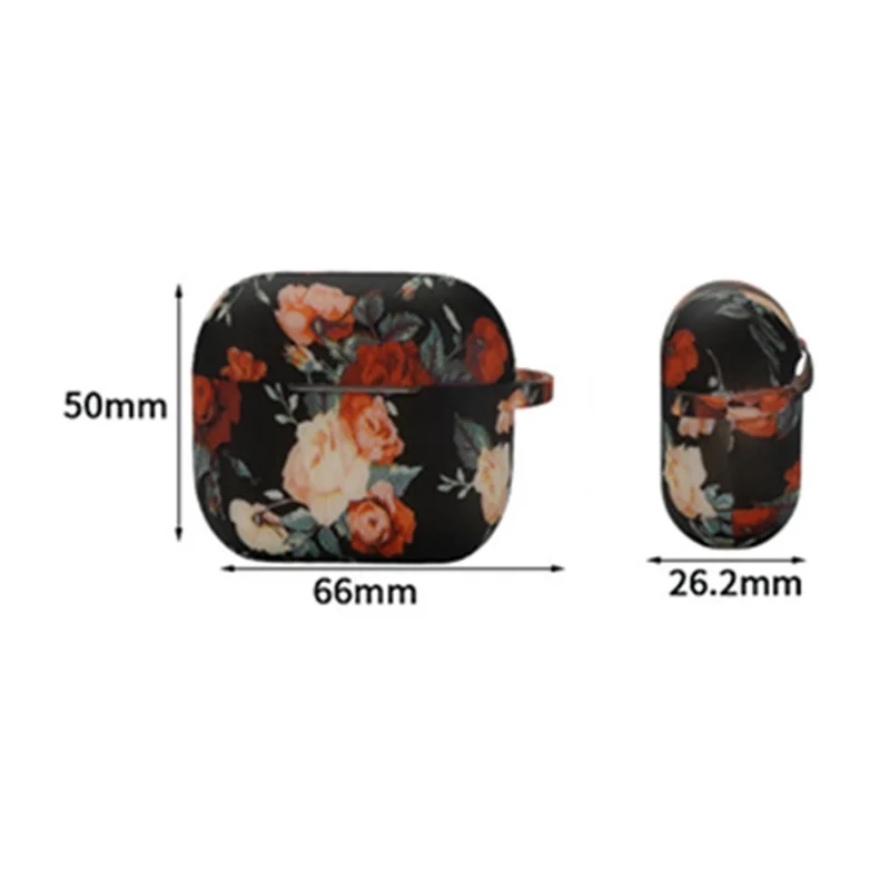 For Apple AirPods 3 Rose Flower Pattern Silicone Case Protective Cover with Anti-Lost Hook