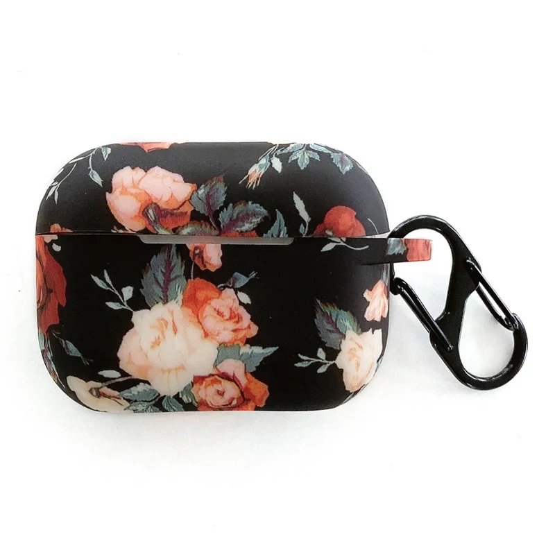 For Apple AirPods Pro 2  /  Pro Rose Flower Pattern Silicone Case Protective Cover with Anti-Lost Hook