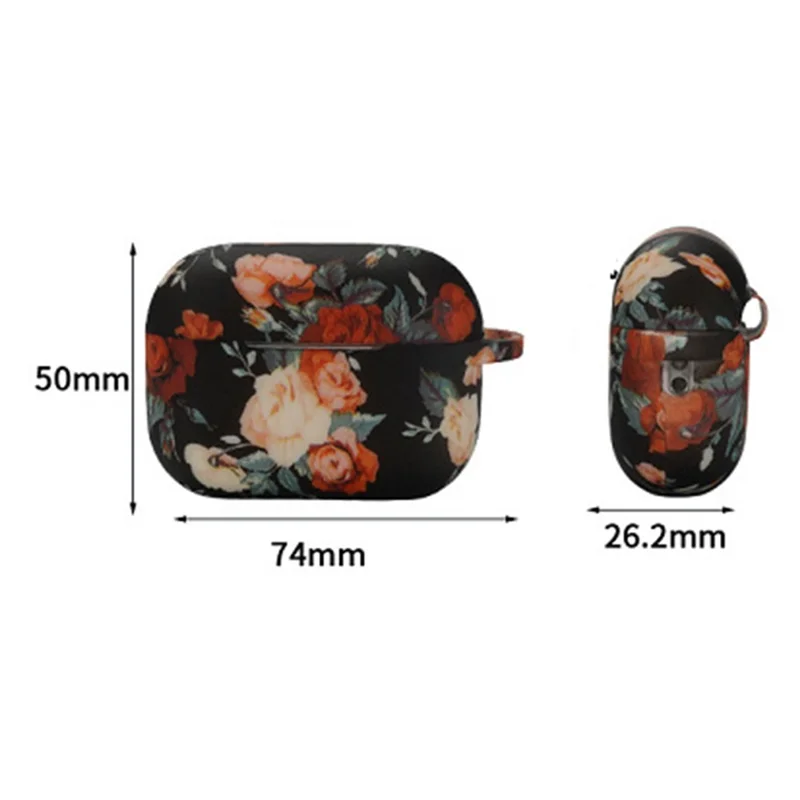 For Apple AirPods Pro 2  /  Pro Rose Flower Pattern Silicone Case Protective Cover with Anti-Lost Hook