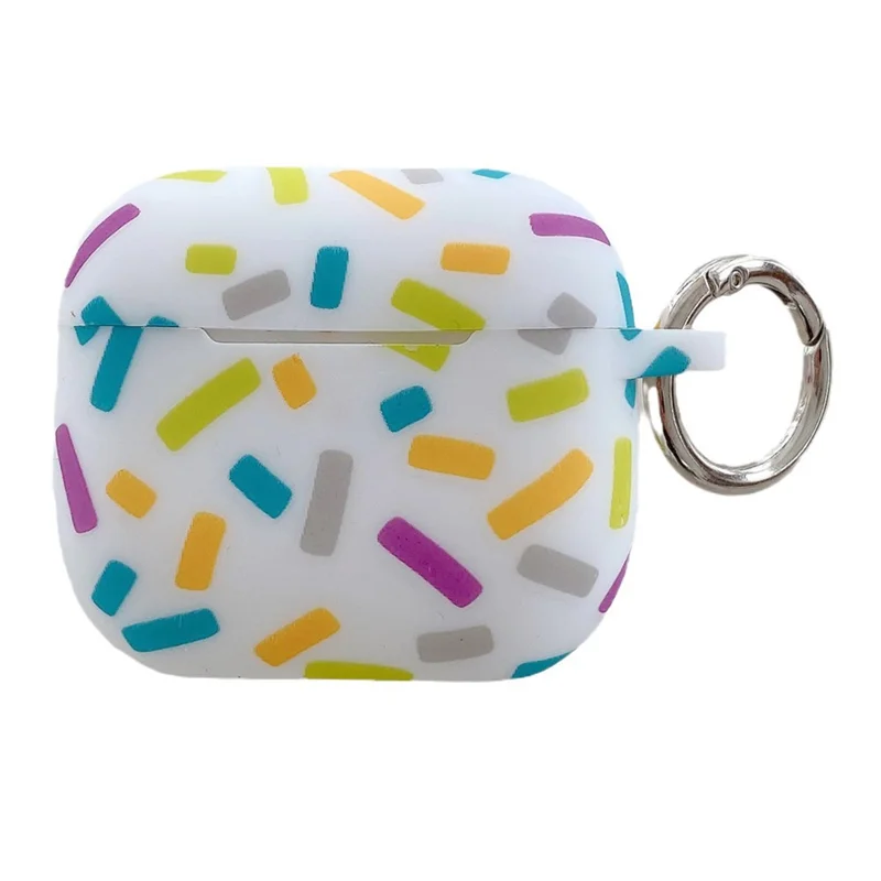 For Apple AirPods 3 Silicone Case Rainbow Stripes Soft Protective Cover with Ring Buckle