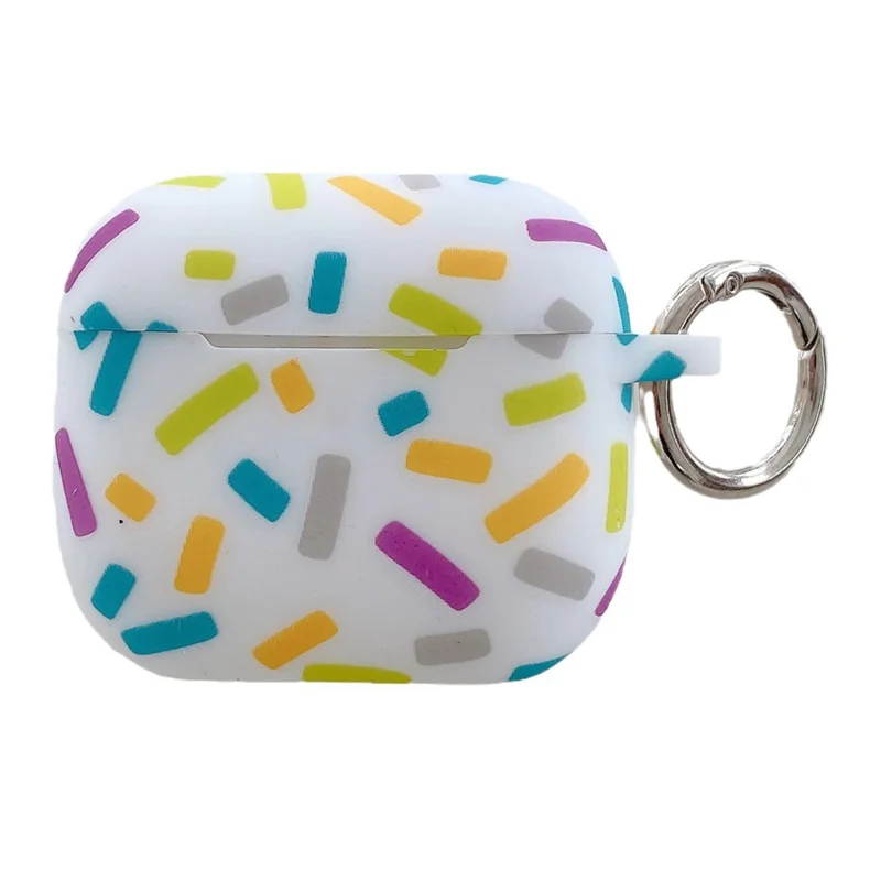 For Apple AirPods 4 Silicone Case Rainbow Stripes Soft Protective Cover with Ring Buckle