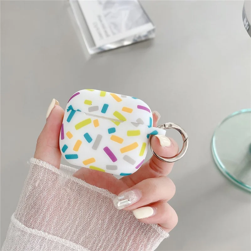 For Apple AirPods 4 Silicone Case Rainbow Stripes Soft Protective Cover with Ring Buckle