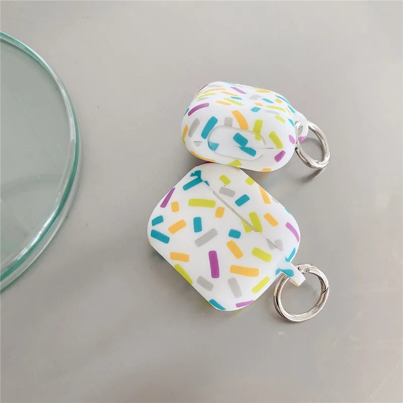 For Apple AirPods 4 Silicone Case Rainbow Stripes Soft Protective Cover with Ring Buckle