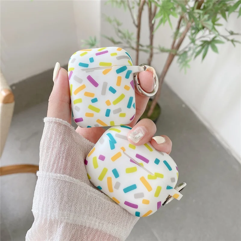 For Apple AirPods 4 Silicone Case Rainbow Stripes Soft Protective Cover with Ring Buckle