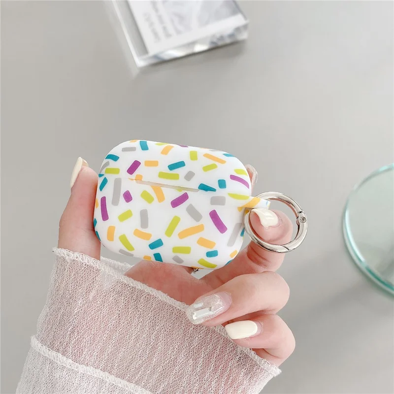 For Apple AirPods Pro 2 / Pro Silicone Case Rainbow Stripes Soft Protective Cover with Ring Buckle