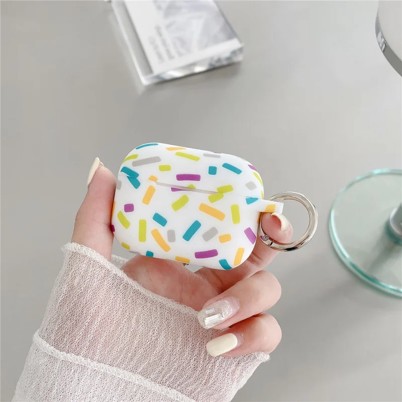 For Apple AirPods Pro 2 / Pro Silicone Case Rainbow Stripes Soft Protective Cover with Ring Buckle