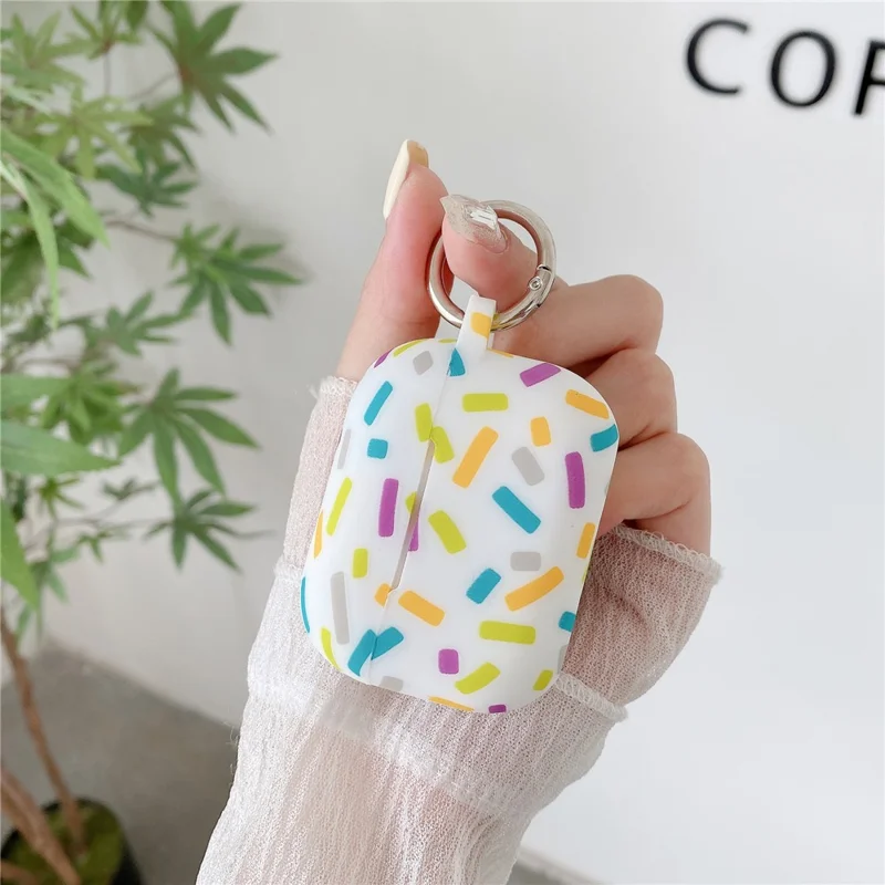 For Apple AirPods Pro 2 / Pro Silicone Case Rainbow Stripes Soft Protective Cover with Ring Buckle