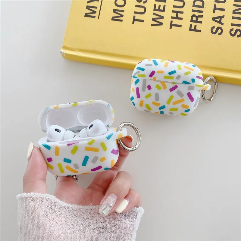 For Apple AirPods Pro 2 / Pro Silicone Case Rainbow Stripes Soft Protective Cover with Ring Buckle