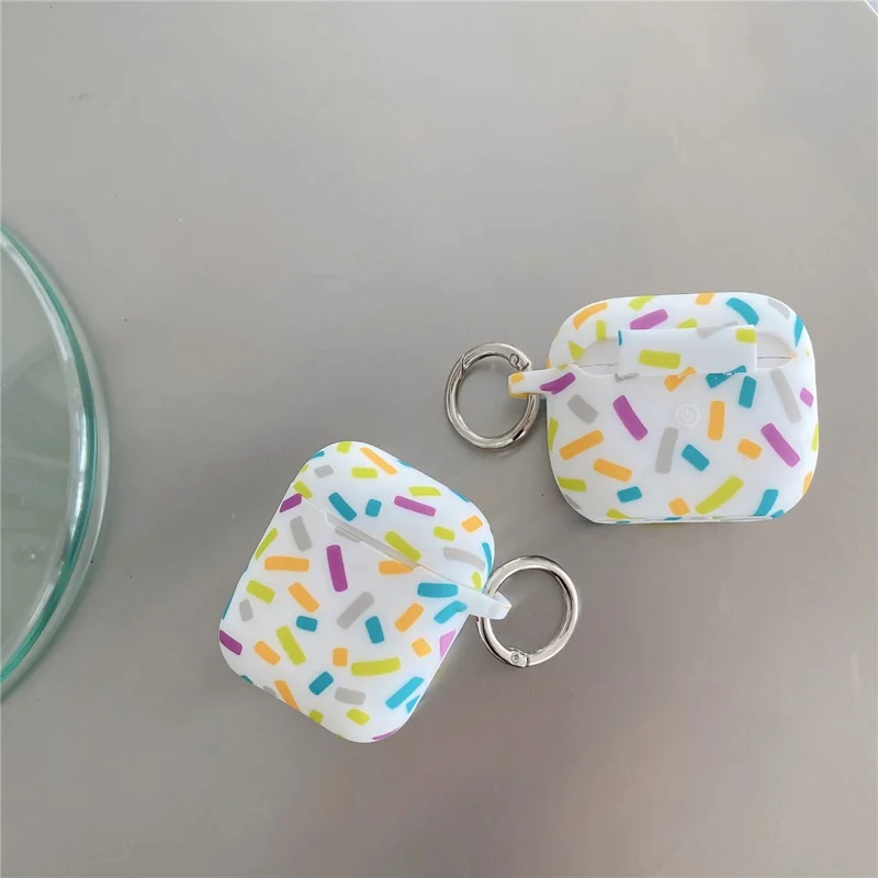 For Apple AirPods Pro 2 / Pro Silicone Case Rainbow Stripes Soft Protective Cover with Ring Buckle