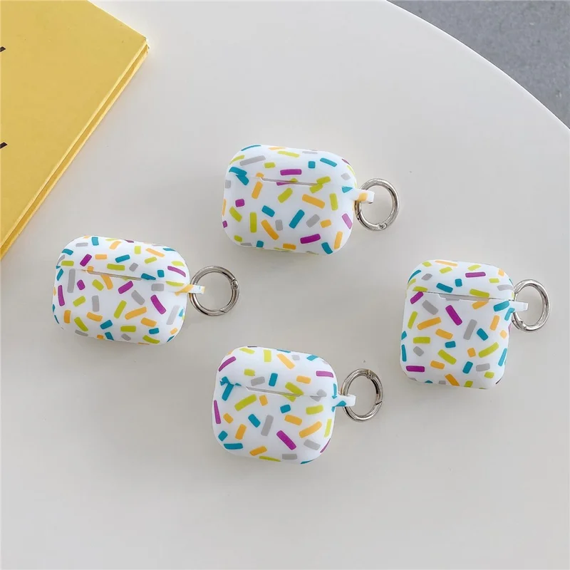 For Apple AirPods Pro 2 / Pro Silicone Case Rainbow Stripes Soft Protective Cover with Ring Buckle