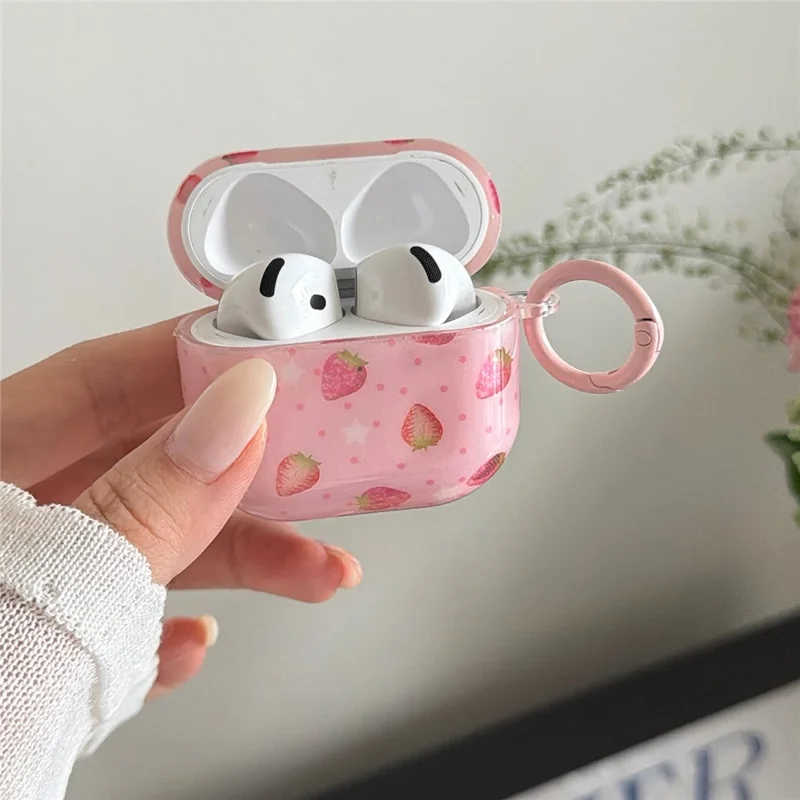 Etui na AirPods 3 Etui z wzorem truskawki z miękkiego TPU z karabińczykiem