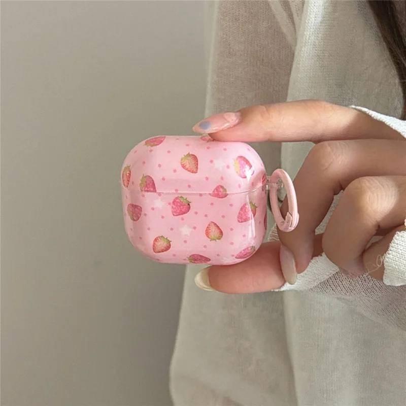 Für AirPods Pro 2 / AirPods Pro Hülle Erdbeer-Muster TPU Kopfhörer-Schutzhülle mit Karabiner