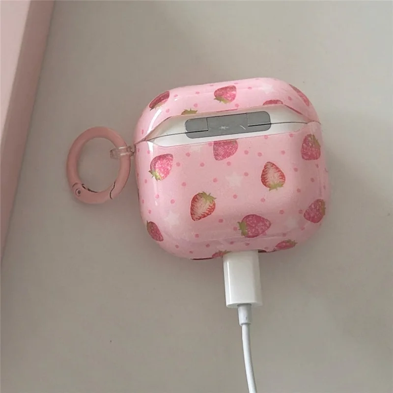 Für AirPods Pro 2 / AirPods Pro Hülle Erdbeer-Muster TPU Kopfhörer-Schutzhülle mit Karabiner
