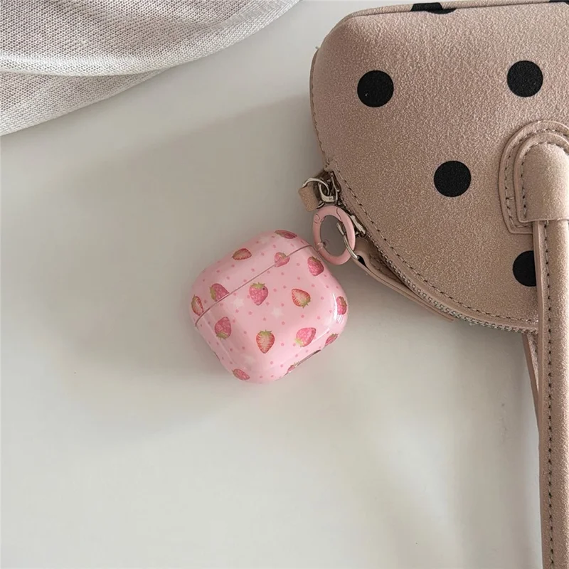Für AirPods Pro 3 Hülle Erdbeer-Muster TPU Kopfhörer-Schutzhülle mit Karabiner
