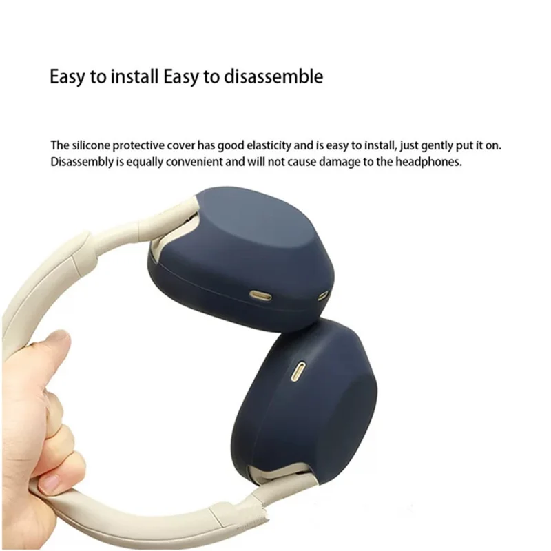 2Pcs Silicone Cover for Sony WH-1000XM5 Headphones Anti-Scratch Full Coverage Protective Case - Dark Blue