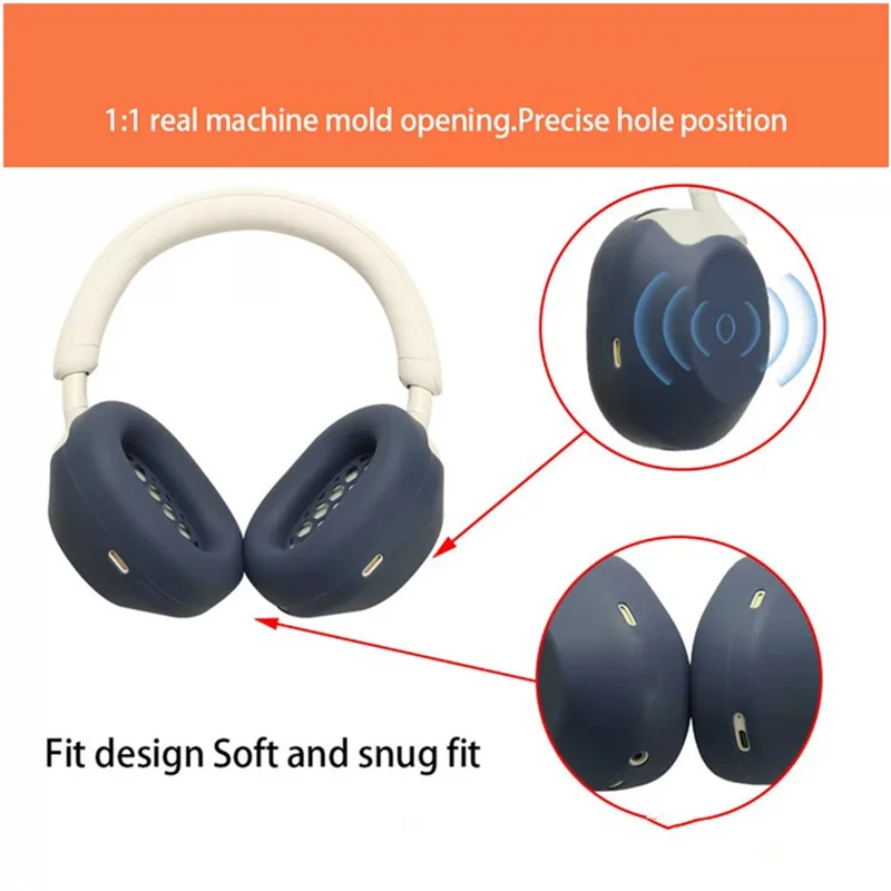 2Pcs Silicone Cover for Sony WH-1000XM5 Headphones Anti-Scratch Full Coverage Protective Case - Dark Blue
