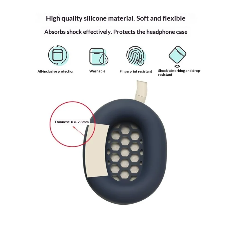 2Pcs Silicone Cover for Sony WH-1000XM5 Headphones Anti-Scratch Full Coverage Protective Case - Dark Blue