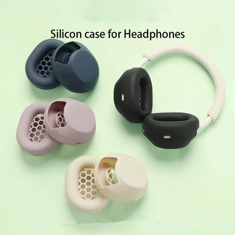 2Pcs Silicone Case For Sony WH-1000XM5 Headphones Headband Cover Ear Cup Protective Set - Black