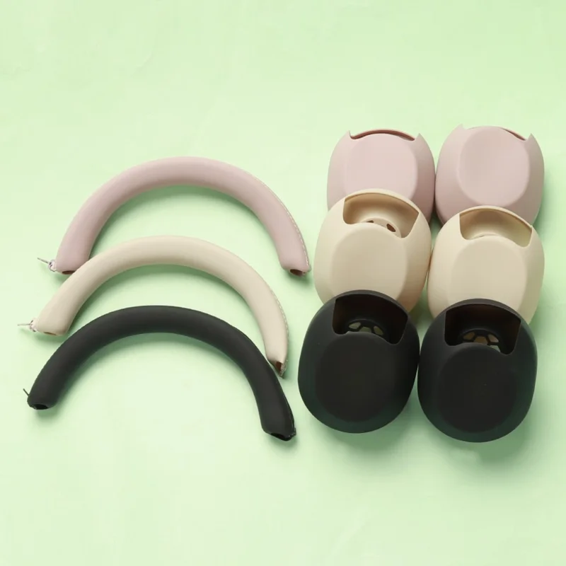 2Pcs Silicone Case For Sony WH-1000XM5 Headphones Headband Cover Ear Cup Protective Set - Black