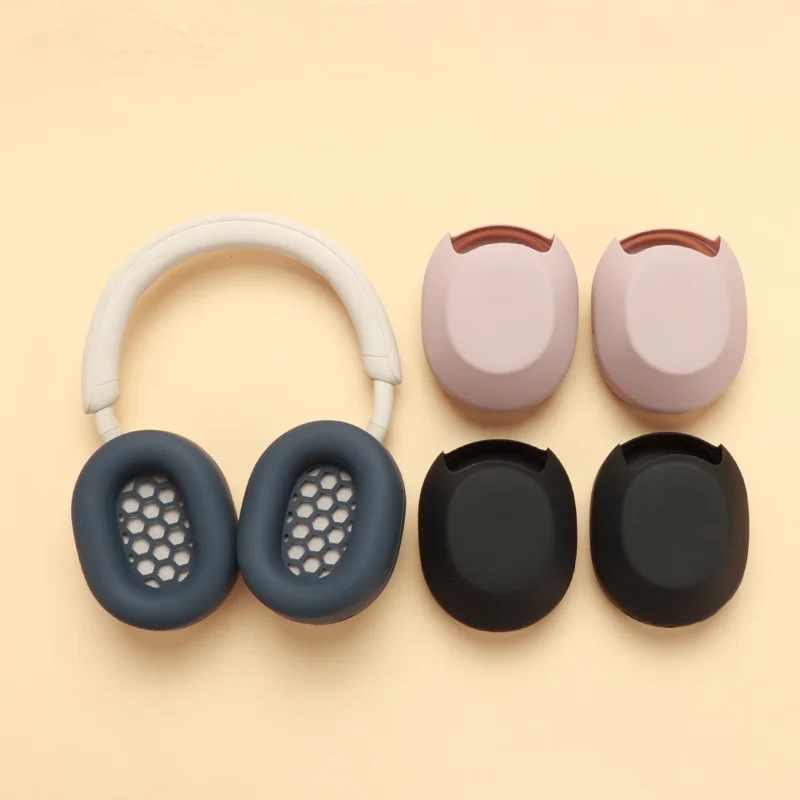 2Pcs Silicone Case For Sony WH-1000XM5 Headphones Headband Cover Ear Cup Protective Set - Black