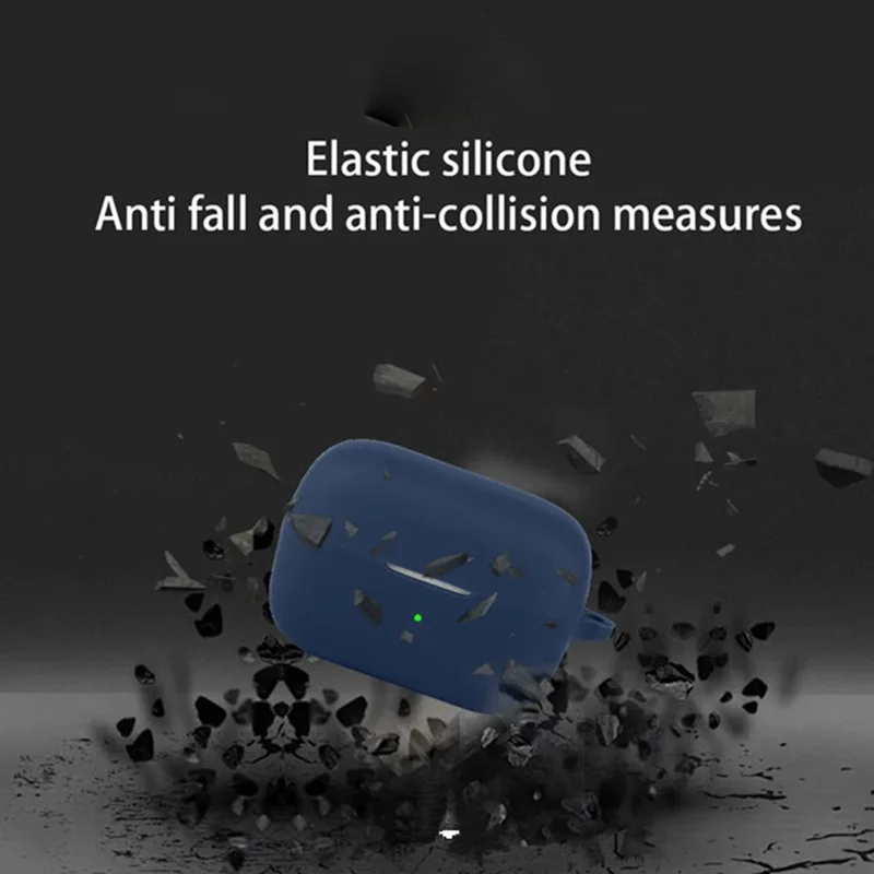 For Anker Soundcore C50i Silicone Case Wireless Earbuds Protective Cover with Anti-Lost Buckle - Dark Blue
