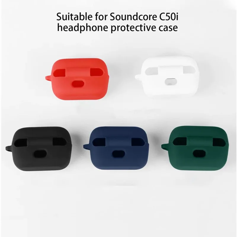 Чехол из силикона для Anker Soundcore C50i, защитная крышка для беспроводных наушников с карабином против потерь - Красный